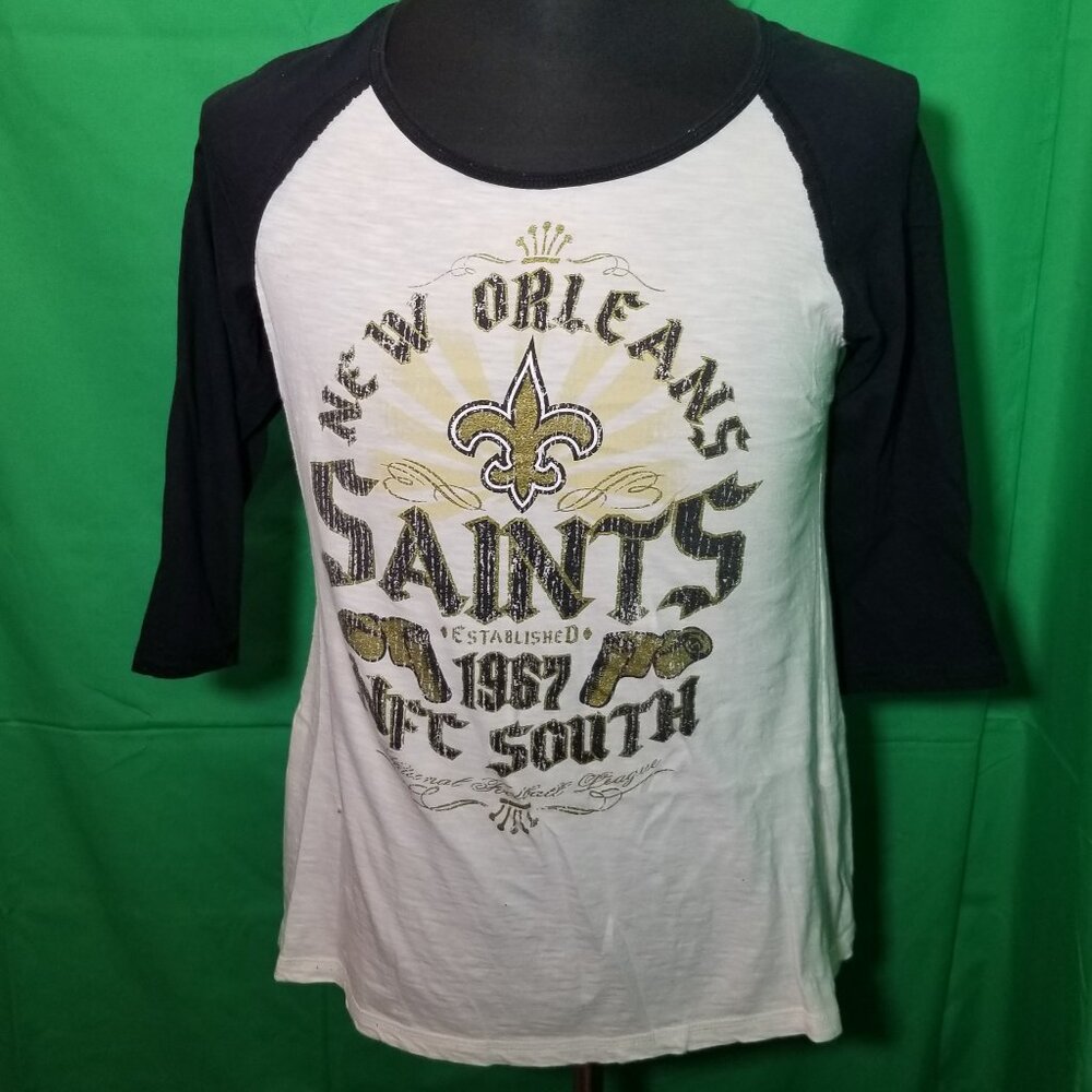 NFL Team Apparel New Orleans Saints Women's Shirt Sz L 3/4 Sleeve NOLA Big Easy